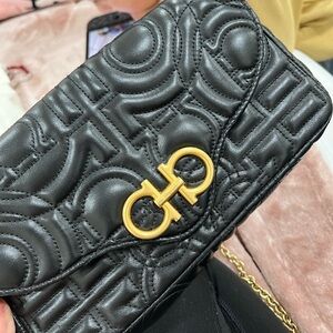 Salvatore Ferragamo Black Quilted Clutch with Gold Logo